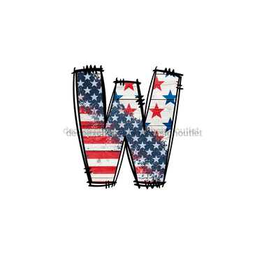 Custom Patriotic Initial Sign Door Hanger Rustic Wood Sign Decoe-W-307 22 W